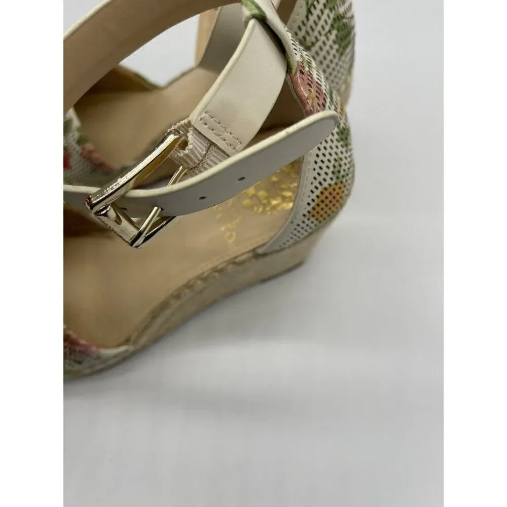 Vince Camuto Women Floral Leerata Wedged Espadrille Sandals Size 9